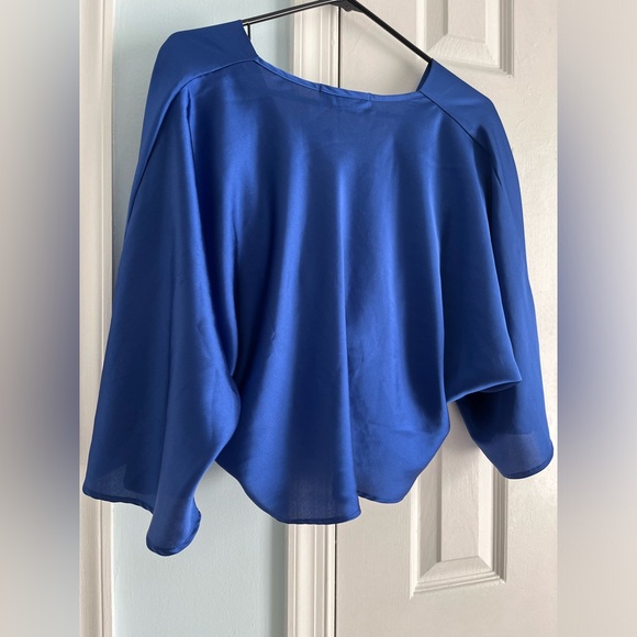Renee C. Satin Twisted Crop Top in Blue, Size Medium - Picture 2 of 5